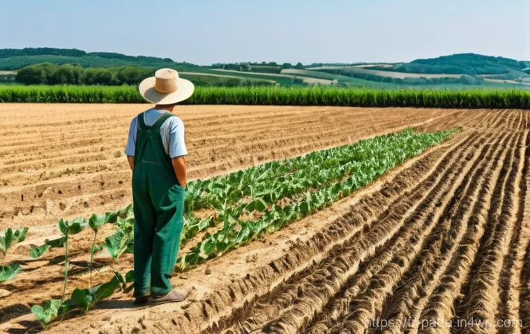 기후 변화 대응을 위한 시민의 요구 - **Prompt: Drought-Stricken French Farmland with Emerging Green Resilience**

    A vast, panoramic v...