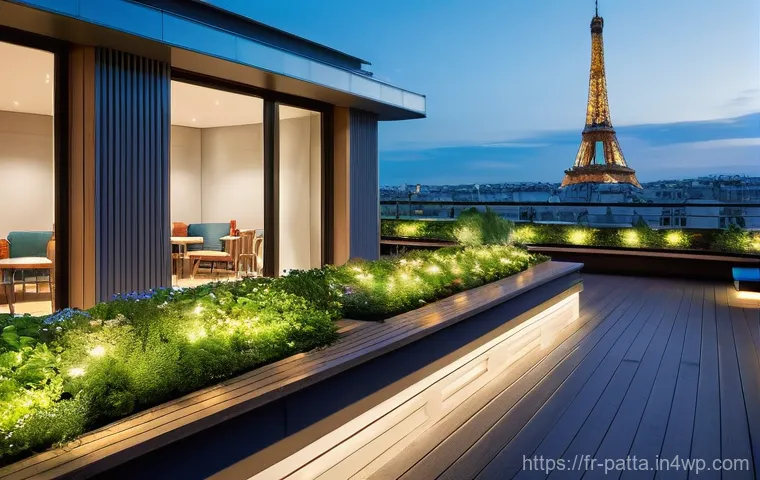 기후 위기와 도시 계획의 연계성 - **Prompt 1: "A serene, modern Parisian cityscape at dusk, featuring several multi-story buildings wi...