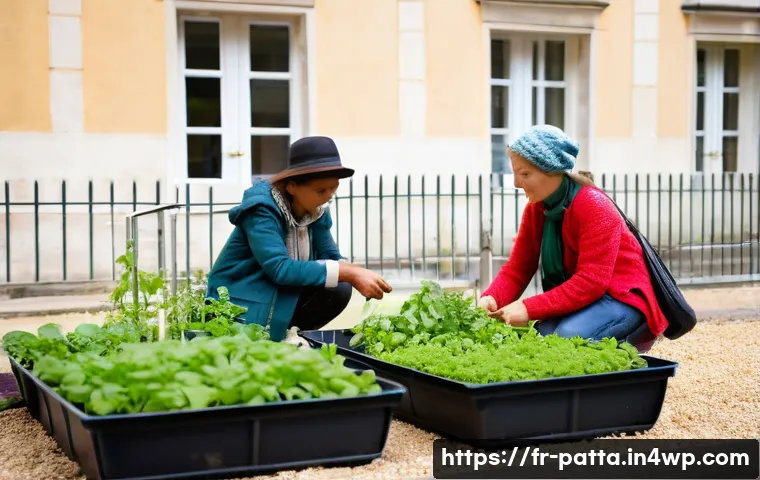 기후 위기 해결을 위한 지역 사회의 연대 의식 - **A Vibrant Community Garden in a French City:**
"A vibrant, sun-drenched community garden nestl...