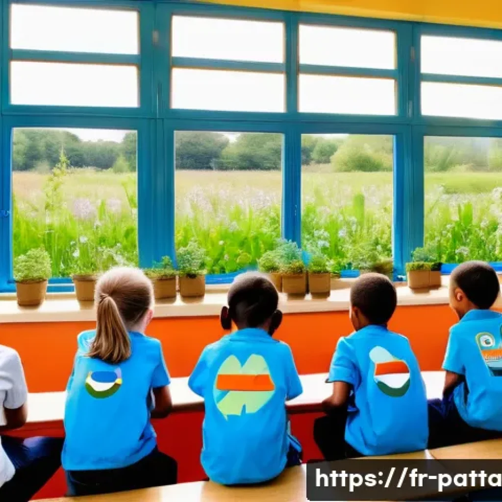 기후 위기 대응을 위한 교육과 훈련 - A vibrant and engaging primary school classroom in France focused on environmental education, featur...