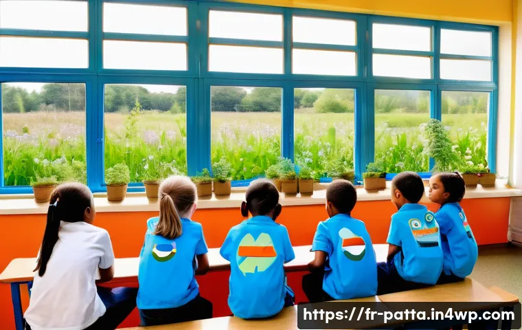 기후 위기 대응을 위한 교육과 훈련 - A vibrant and engaging primary school classroom in France focused on environmental education, featur...