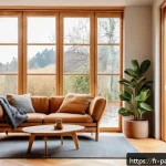 Home 19 기후 변화에 대한 시민 행동의 중요성 - A cozy French home interior in winter showing eco-friendly habits: a person wearing a warm sweater a...