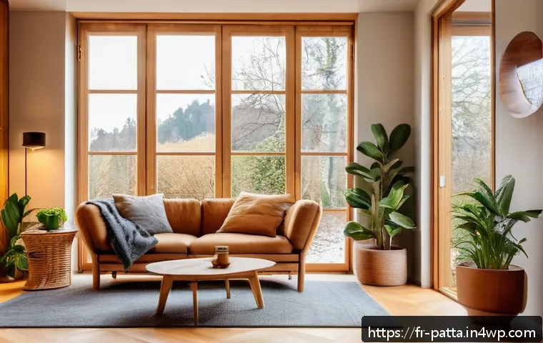 기후 변화에 대한 시민 행동의 중요성 - A cozy French home interior in winter showing eco-friendly habits: a person wearing a warm sweater a...
